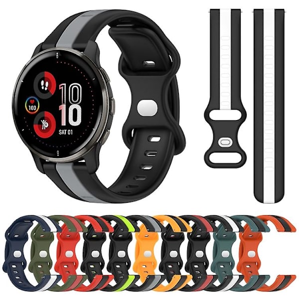 Til Garmin Venu 2 Plus 20mm Butterfly Spænde To-farvet Silikone Urrem BDF Black-White