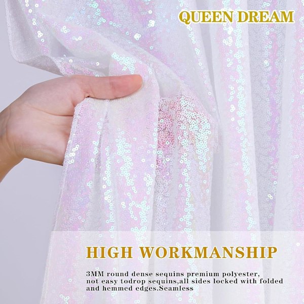 7ft x 7ft Vit Iridescent Sequin Bakgrundsgardin Glitter Fotobås Bakgrund