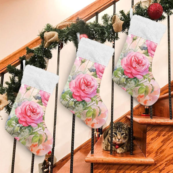 Julklapp, personliga julklappsstrumpor 2-pack Rosaröd Blomma 45,7 cm Julstrumpor Hängande Ornament Eldstad för Träddekoration 1