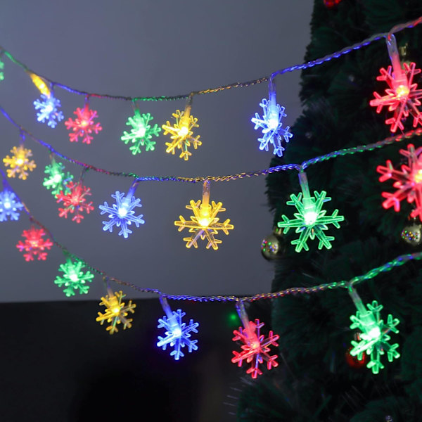 2 pakker jule-snefnuglys, 50LED 24FT udendørs juledekorative lyskæder, 8 lystilstande og timer, batteridrevet vandtæt til