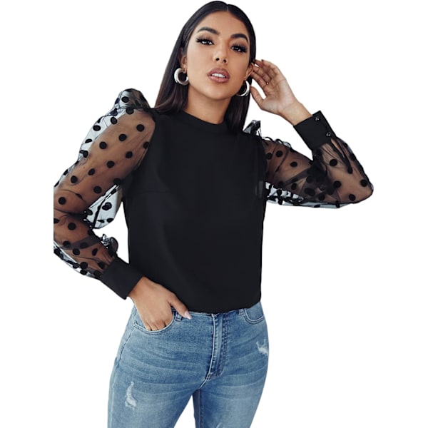 Dame Perle Gennemsigtig Mesh Langærmet Top Bluse