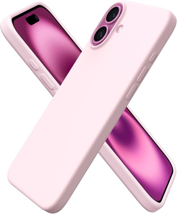 Tunt 3-lagers flytande silikonskal för iPhone 16 Plus - Fullständigt skydd, rosa