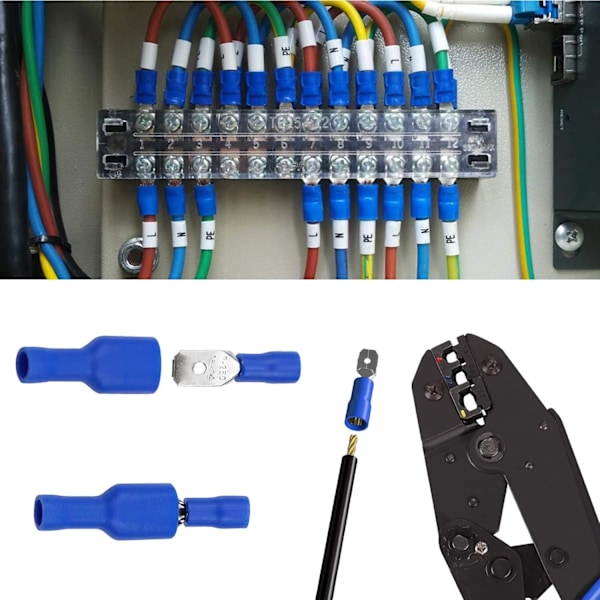 Terminaler Set Isolerade PVC Crimpkontakter Platt Kontakt Blå (100 st)