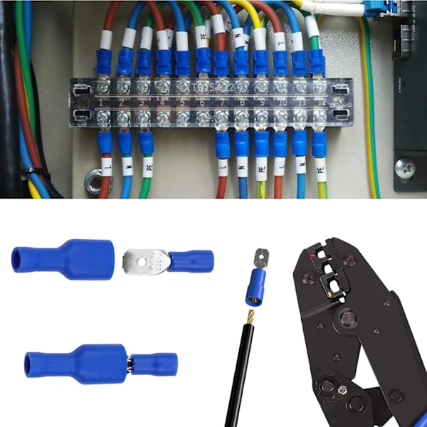 Terminalsett Isolerte PVC Krympekontakter Flat Connector Blå (100 stk)