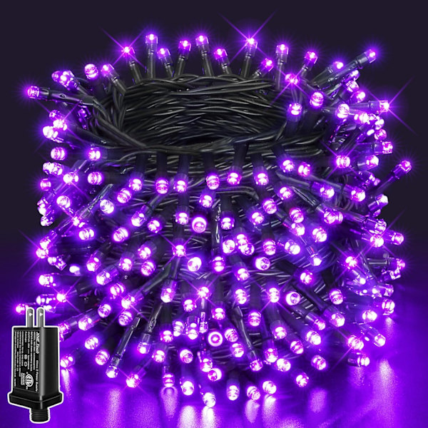 66FT 200 LED Halloween-lys, lilla Halloween-lys utendørs med 8 lysmoduser, vanntette Halloween-lyskjeder for jul utendørs