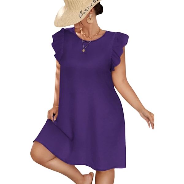 Plus Size Sommer Casual Kjole Ruffle Cap Sleeve Rund Hals Løs Midi Tunika