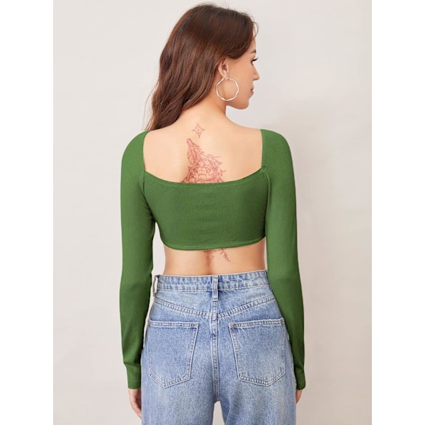 Söt korsetttopp för kvinnor med långa ärmar Crop Tops fyrkantig hals