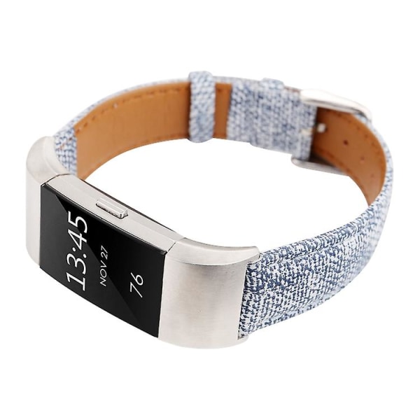 For Fitbit Charge 2 Cowboy Texture Læder Rem LFM Light Blue