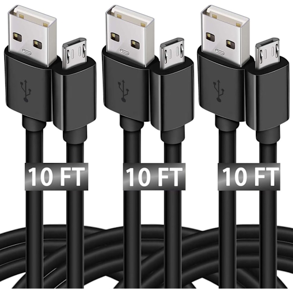 Micro USB-kabel 10ft 3-pak Ekstra lang Android-opladerkabel Høj