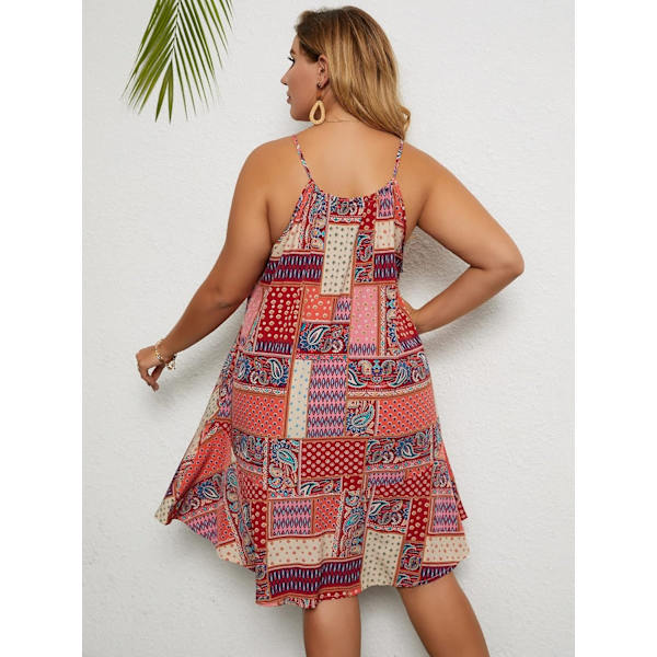 Kvinnors Plus Size Boho Paisley Patchwork Print Volang Kant Ärmlös Halterneck