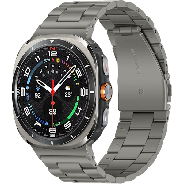 Ingen hullbånd kompatibel med   Galaxy Watch Ultra Band 47mm, 22mm metallrem Galaxy Watch Ultra Band for kvinner menn, grå titan grå titan