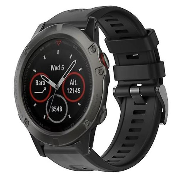 Til Garmin Fenix 5x Sapphire Metal Spænde Solid Color Silikone Urrem UWB Black