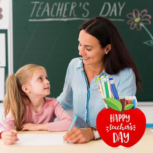 2 stk Techer pprecition Gifts eple Sh n Holder med lphbet Nummer Mugg Rød Tre n Orgnizer Skrivebord n Beholder for Kontor Skole rød