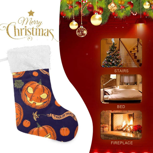 Julklapp, Personliga Julklappsstrumpor 2-pack Halloween Pumpa Blå 45,7 cm Julstrumpor Hängande Ornament Eldstad för Träddekoration