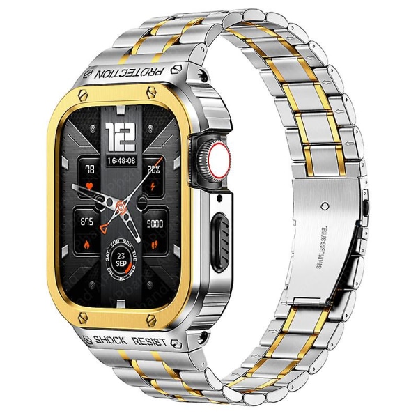 Case i rostfritt stål + rem För Apple Watch Band 44 mm 45 mm 49 mm 45 Mm Bumper Cover Tillbehör Iwatch Ultra Series 8 6 Se 7 Rem silver gold 49mm