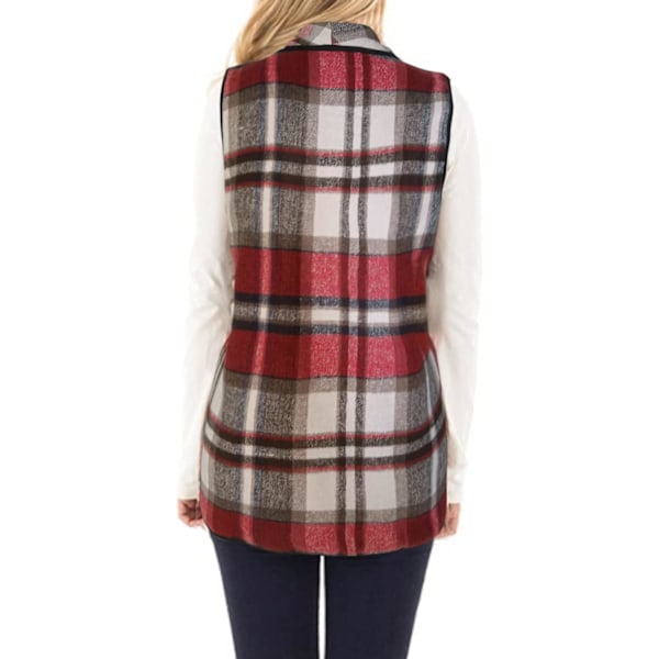 Dame Vest Lapel Åpen Front Buffalo Plaid Ermeløs Cardigan Jakke Frakk med