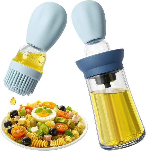 wxsp 2-i-1 Oliedispenserflaske med Silikonebørste - 250ml Køkkenoliebørste - Bage- og Grilltilbehør - Sort &
