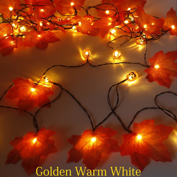 Solcellsbelysning med pumpa och lönnlöv, 50 LED 30ft höstgirlang med lampor Vattentäta pumpa lampor för Thanksgiving Halloween Höst