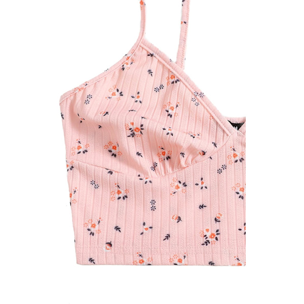 Damer Casual V-ringad ärmlös ribbstickad Cami Crop Top