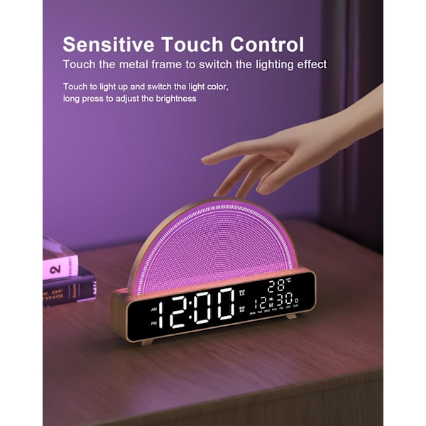 Soluppgångslarm Klocka Vakna Ljus medSoluppgångssimulering Vit Brusmaskin Touch Control Sängbordslampor Färger Atmosfärlampa Sömtimer för