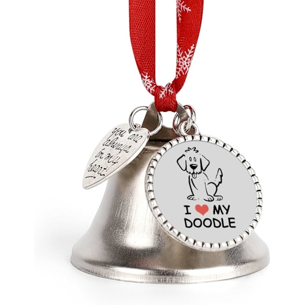 Jag älskar min - Goldendoodle Silver Bell Ornament Julgrans Klockor med Röd Lanyard Metall Xmas Hängande Dekorationer för Semesterfest  Love Bell