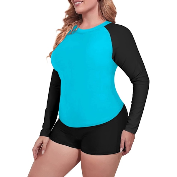 Kvinnors Plus Size 2-delad långärmad Rash Guard Baddräkt Simtröjor Topp UPF 50+