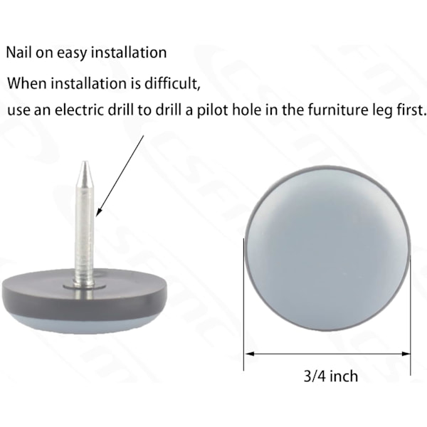 Teflon möbelglidare dynor (40-pack 3/4 tum (19 mm) bas), bord/stol/skåp/soffa små PTFE-glider, spik på möbelben av Protect The