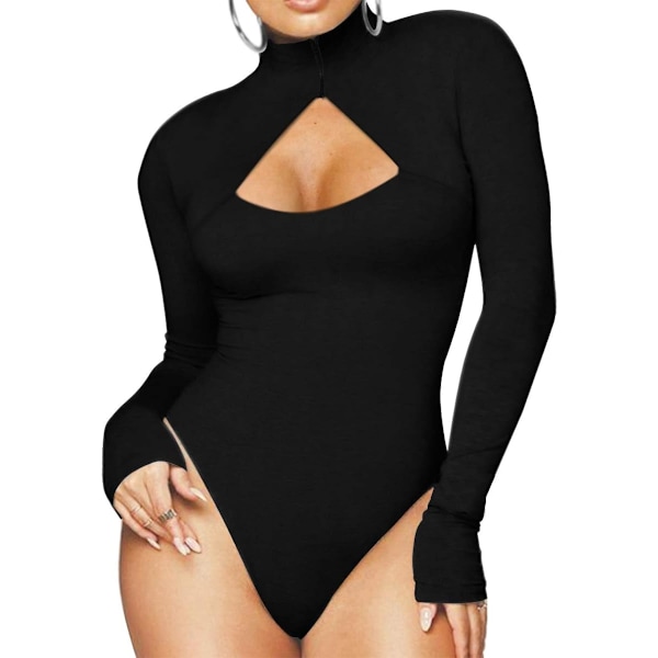 Dame Langærmet Bodystocking Lynlås Turtleneck Jumpsuit Leotard TopStretchy