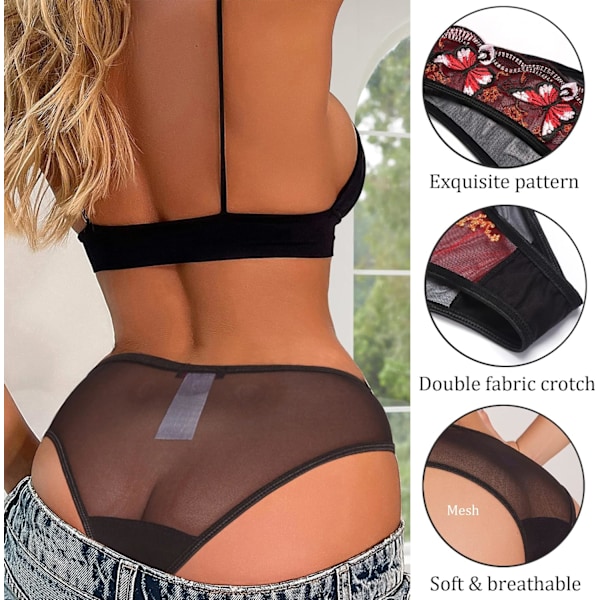 Sexy truser for kvinner Butterfly Broderte undertøy Mesh