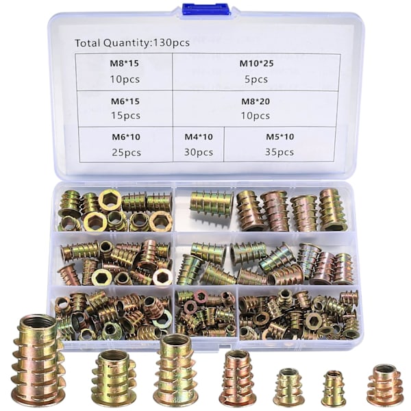 Threaded Insert, Wood Screw-In Nut Set, M4-M10 Screw Sleeves