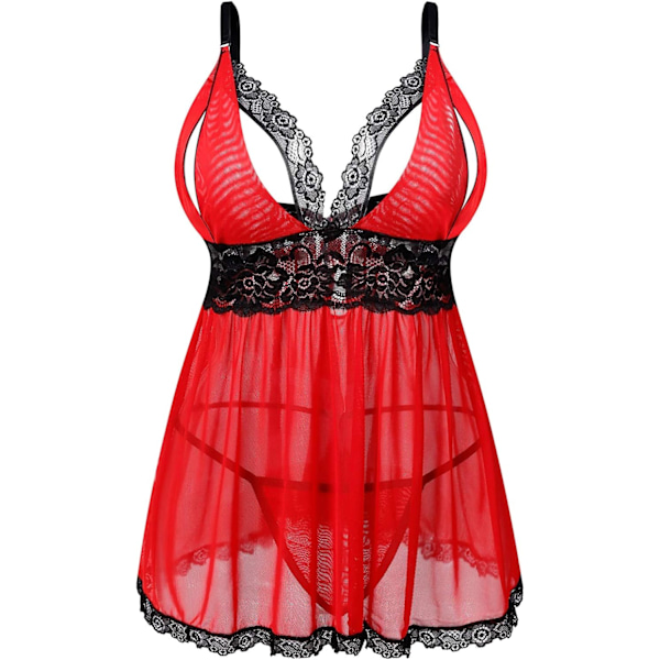 Kvinde Sexet Plus Size Lingeri - Split Cup Blonde Babydoll Nattøj Chemise Sæt