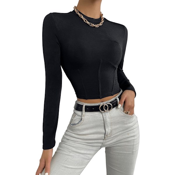 Kvinners Mock Neck Langarmet Ribbet Slim Fittet Crop