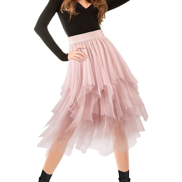 Tyllkjolar för kvinnor Mesh Tiered Layered Tutu Kjolar, Hög Låg Elastisk Midja