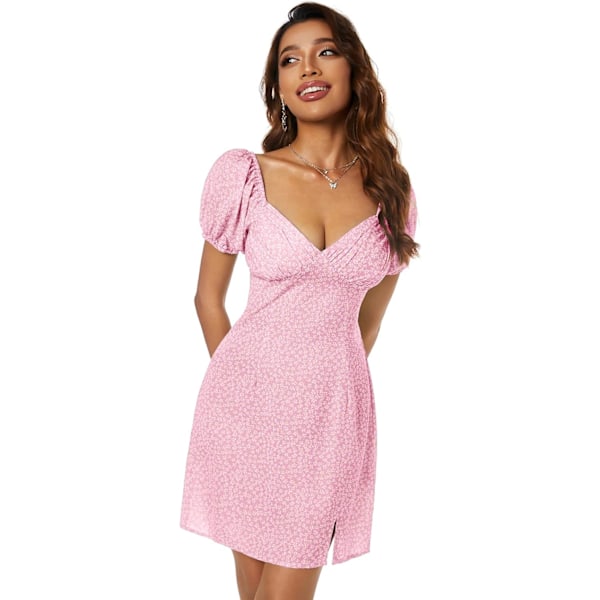 Kvinde Print Puff Ærme Floral Ruched Ternet Lagdelt Snørebånd Mini A Linje Kjole