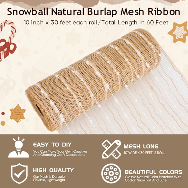 2 rullar 10 yards nätband 10 tum natur jute nätband poly med