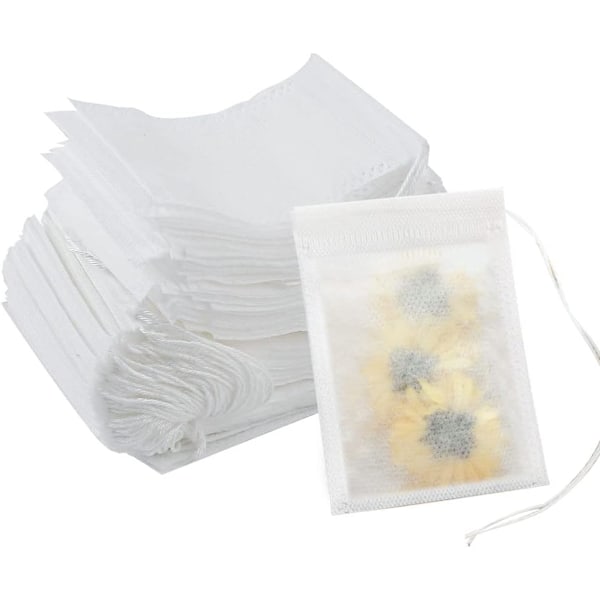 100 te-filterposer med snor - 9x7 cm, ideelle for løs te