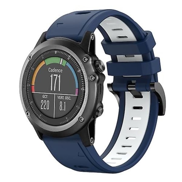 Til Garmin Fenix 3 26mm To-farvet Sports Silikonurrem GEQ Midnight Blue - White