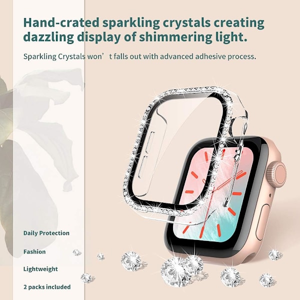 2-pack Skal för Apple Watch SE (2:a generationen) /6/5/4 40mm med inbyggt skärmskydd i härdat glas, Bling Kristall Diamant Skal för Kvinnor iWatch 4