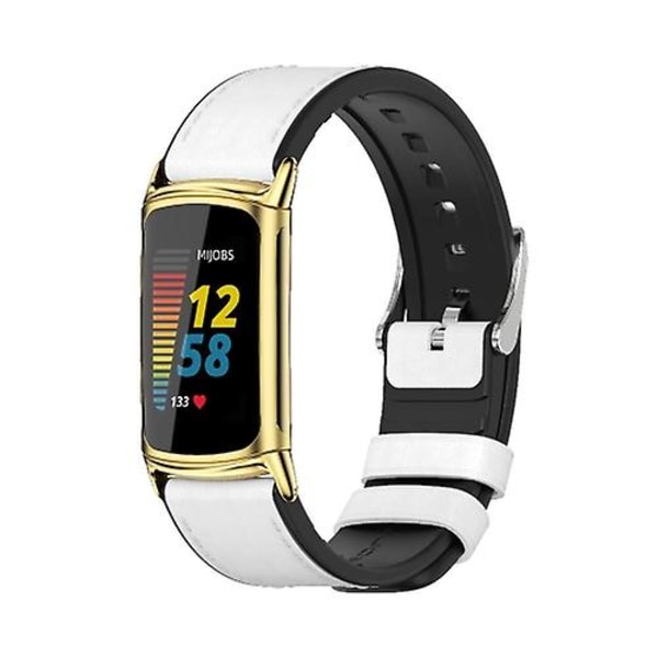 For Fitbit Charge5 Mijobs Tpu + Läderklockarmband OHN White-Gold