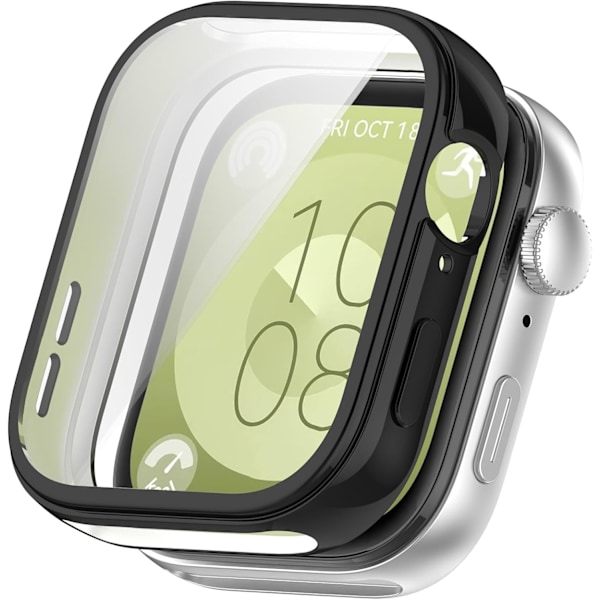 Skärmskydd avsett för Huawei Watch Fit 3 Skal, TPU-pläterad stötfångare All-Around Slim Skyddande Skaltillbehör för Huawei Watch Fit 3 (Svart&Klar)