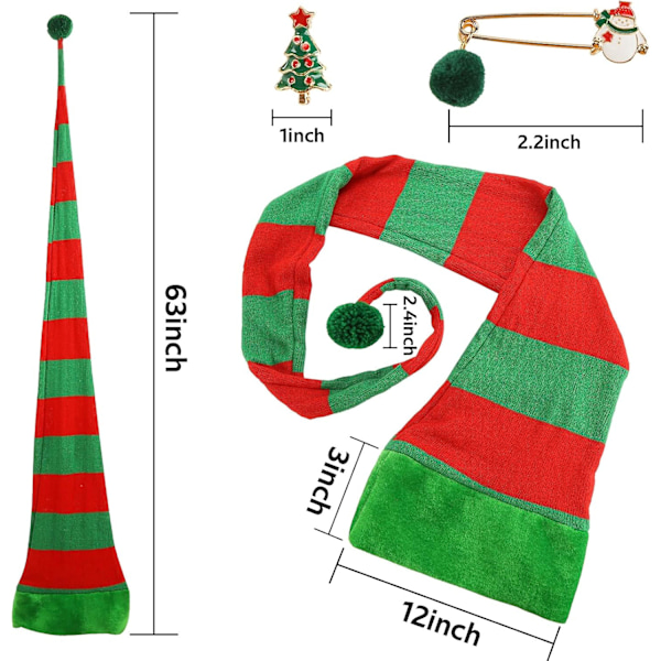 Super Lang Julehat, 63 Tommer Grøn Og Rød Stribet Hat Lang Hale Xmas