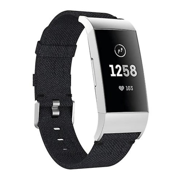 Woven Vanvas Nylon Watch Band För Fitbit Charge 3 RIZ Black