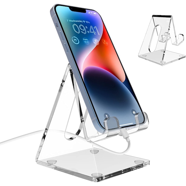 Akryl Mobiltelefonställ för Skrivbord, Telefonhållare för Kontor, Portabel Telefonhållare, Kompatibel med iPhone15 14 13 12 11 Pro XS Max XR 8 7 6S Plus, Sam
