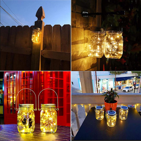 Mason Jar Solcellelamper til Udendørs, 6 Pakke 30Led Fe Lys Mason Jar Sol Låg Udendørs Vandtætte Strenglys med Hanger (Ingen Krukker) Bedste