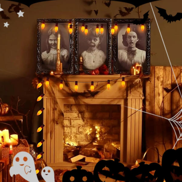 25-pakning C9 Halloween-erstatningslyspærer, oransje keramiske julelys for Halloween utendørs terrasse innendørs Xmas lysslynger, C9/E12