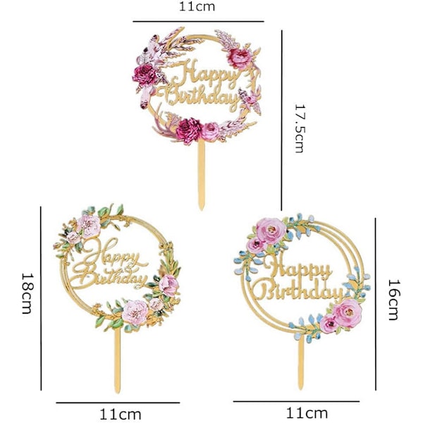 Blomsterkagepynt - Akryl fødselsdagskagedekorationer