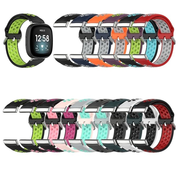 Til Fitbit Versa 3 To-farvet perforeret åndbart silikone urrem GSR White-Black