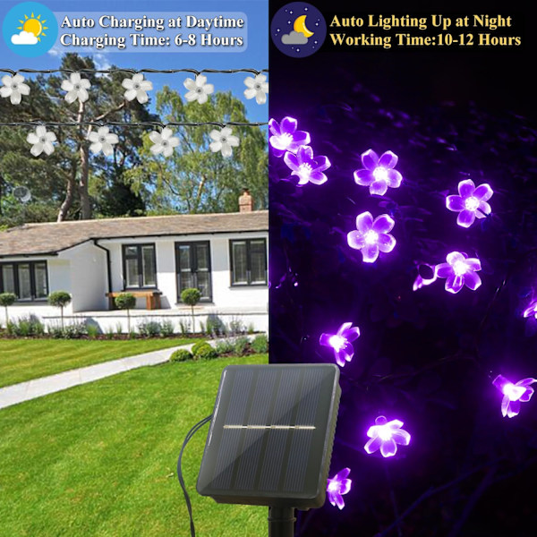 Blomster Solcellslampor Utomhus String Vattentät 39ft 100LED Fe Lampor, Solcells Körsbärsblomstror String Lampor för Utomhus Trädgård Uteplats Gård Stängsel