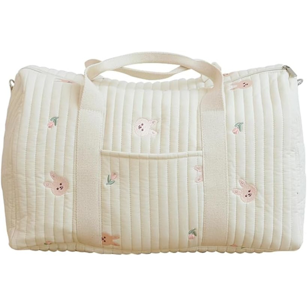 Baby Blöja Tote Väska Broderi Resväska Bärbar Resväska Multifunktionell Babyväska för Barnvagn Maternity Resväska 48 * 24 * 28cm Kanin Tulpan