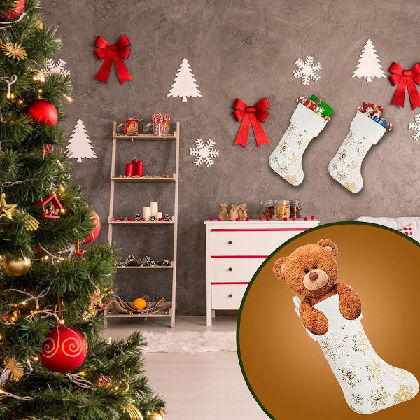 2 stycken julstrumpor, julstrumpa för eldstaden, plysch julstrumpa stor, julstrumpor hängande dekoration